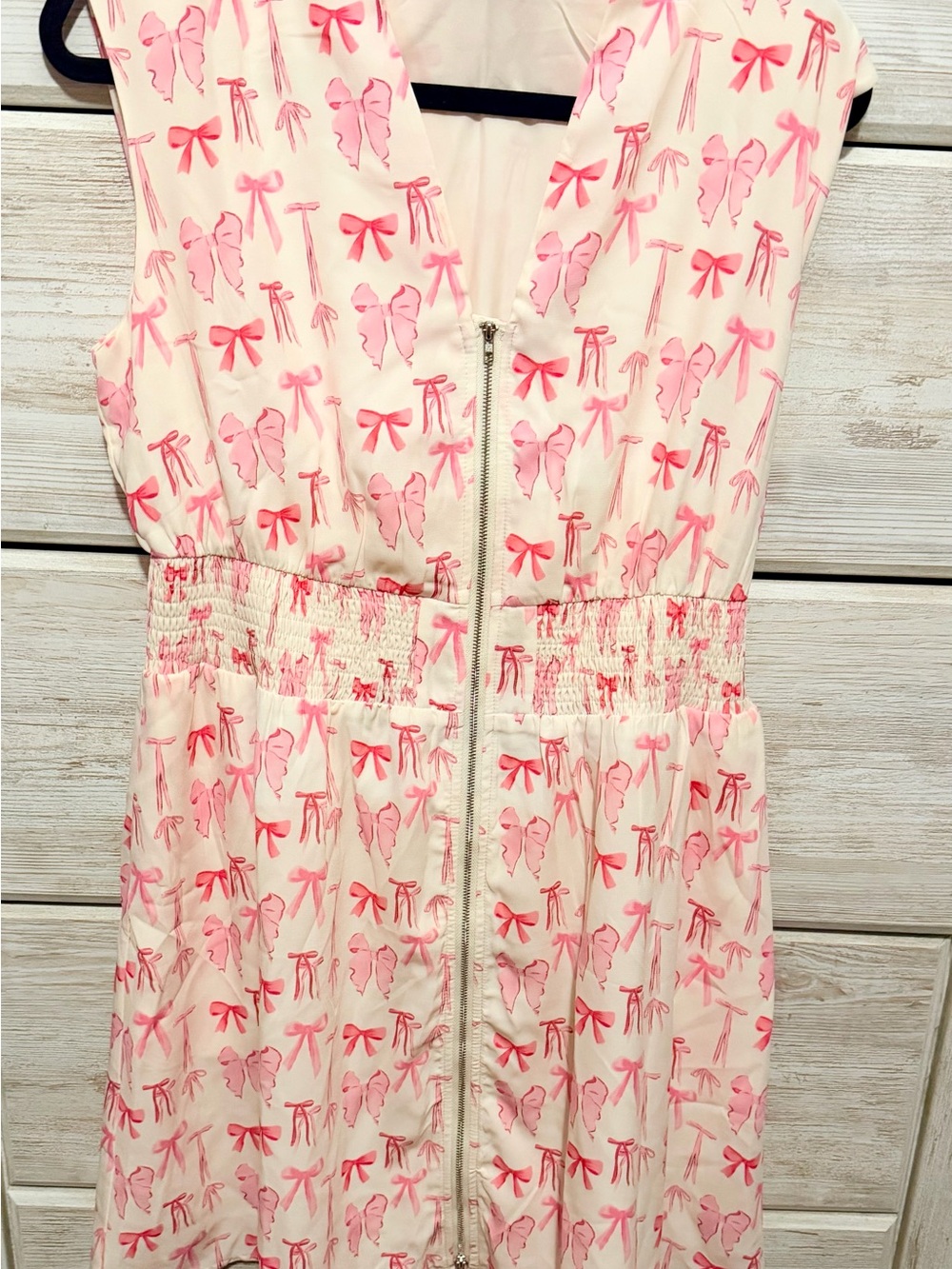 Boutique Pink Bow Print Sleeveless Zip-Front Dress